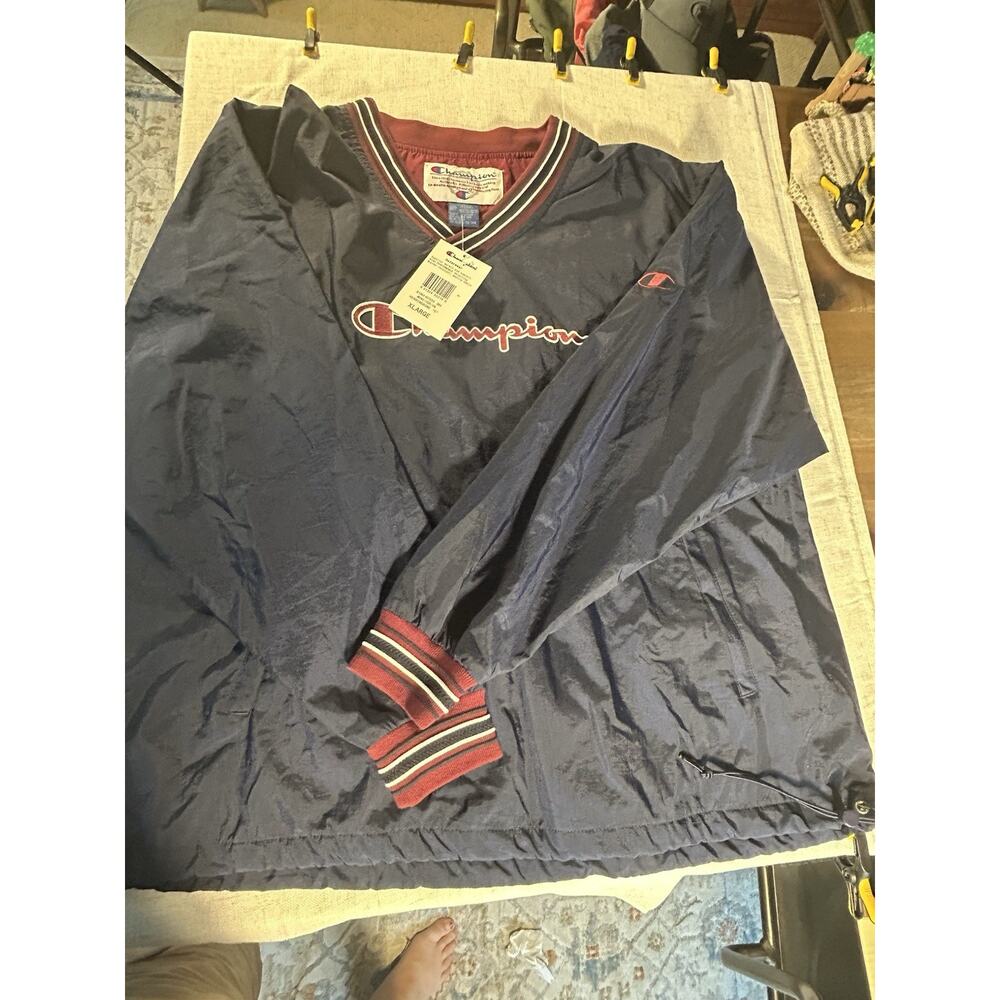 Vintage 90's Champion Pullover Jacket Windbreaker Blue/Green Large L Lined